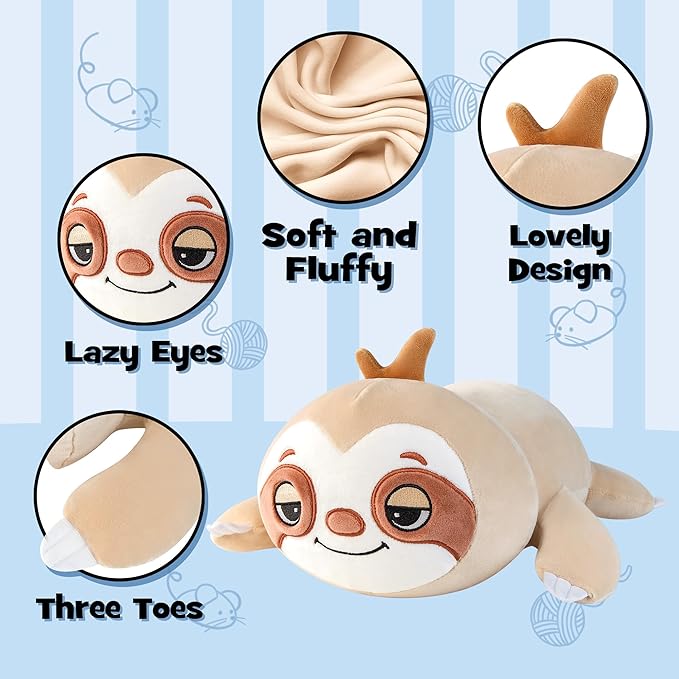 Sloth Plush, Soft Plush Pillow Sloth Stuffed Animal, Cute Plushies Toy Gifts for Kids & Adults