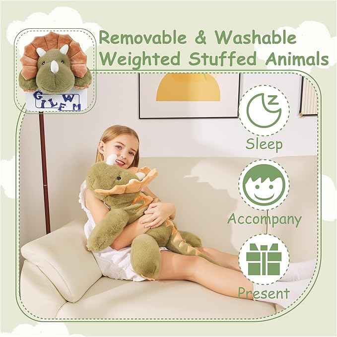 Weighted Stuffed Animals Dinosaur - 26.8" Big Stuffed Animal Toy Pillow for Kids & Adults, 5 lbs Ultra-Soft Washable Weighted Dino Plush