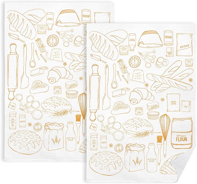 Trendy Baking Kitchen Towels Set of 2, Gifts for Bread Bakers Women Decorative Dish Tea Towels for Kitchen Baking, Bakery Decor Hand Towels, 16x24 Inch