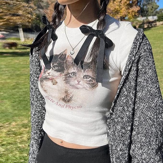 Women Girls Y2K Crop Top Letter Print Baby Tees Grunge T-Shirt