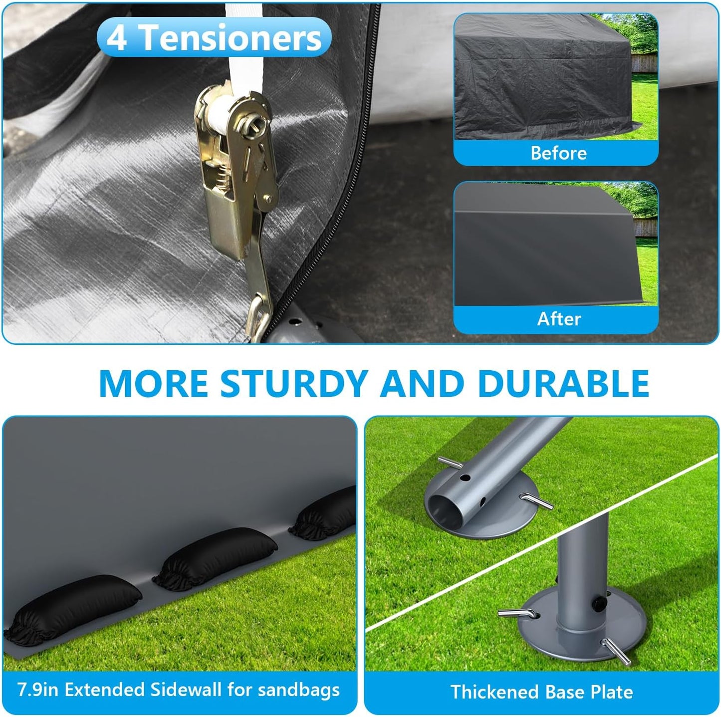 10x15FT Outdoor Storage Shelter Carport,Thickened Double-layer Heavy Duty Storage Shed Carport with Roll-up Zipper for Bike, Motorcycle, Garden Storage, Dual-color PE Waterproof and UV Resistant, Gray