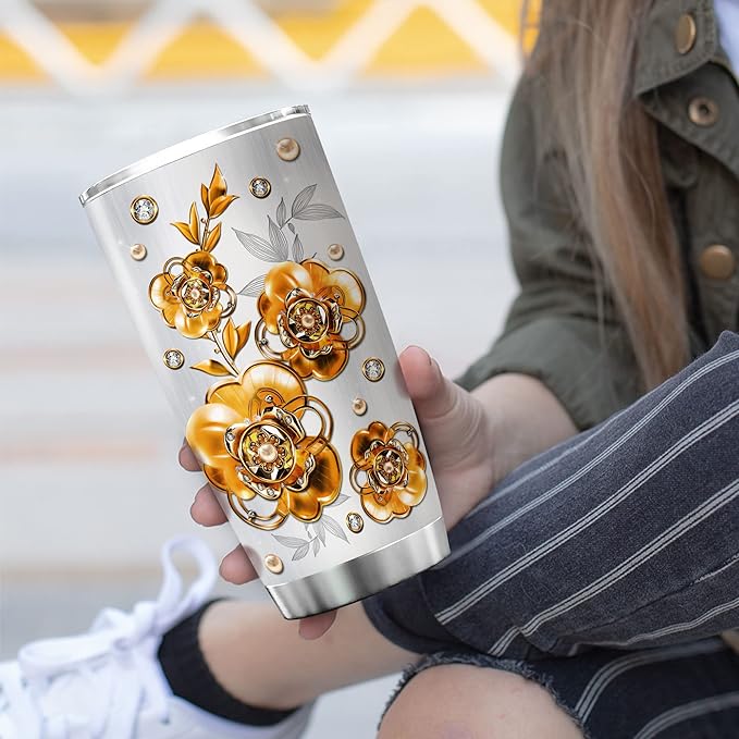 ZOXIX Flower Tumbler Cup Jewelry Style The Love Between A Mother And Daughter Is Forever Birthday Gifts For Mom From Daughter Floral Print Travel Mug Mothers Day Sentimental Gift