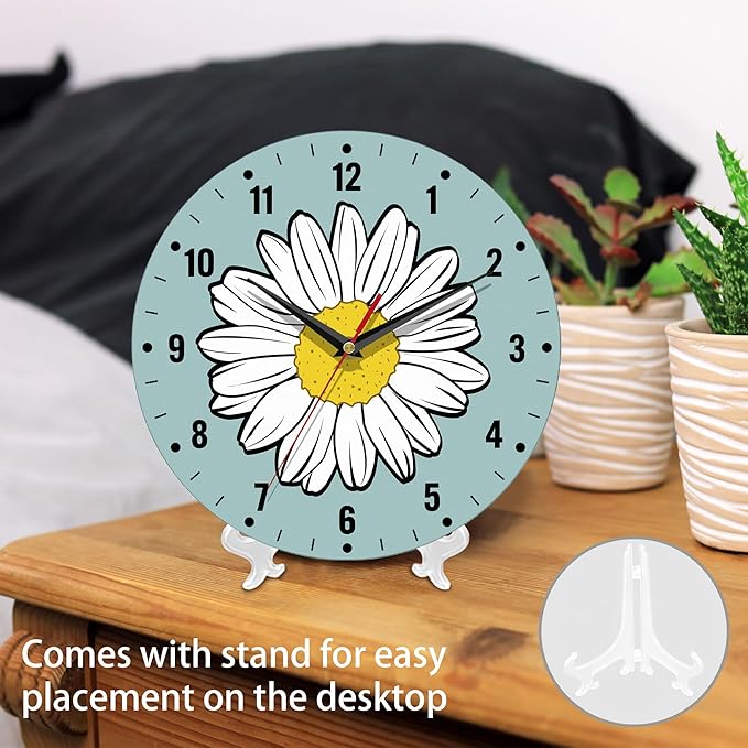 SPUNKER Clock for Bedroom,White Daisy Wall Clocks for Living Room Decor,Summer Flower Kitchen Clocks Wall Battery Operated - 10 Inch Round Bathroom Wall Clock Silent Non-Ticking