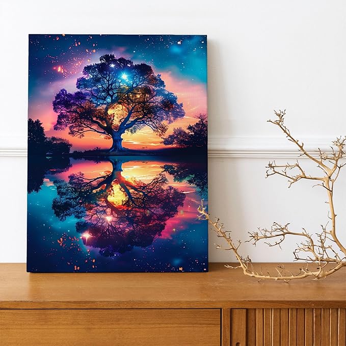 Tree Of Life Wall Art - Tree Landscape Poster Nature Scenery Pictures for Wall - Canvas Print Painting Framed Artwork for Bathroom Bedroom Living Room 16"x24"