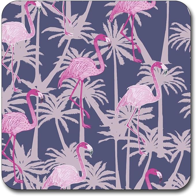 Blush Pink Flamingo Pattern Square Coaster Set - Made of Recycled Rubber - Set of 4 …