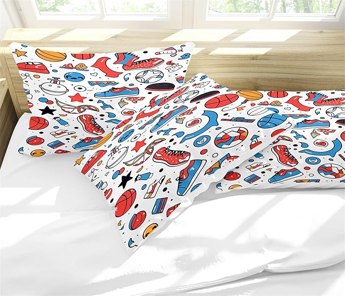Sports Adventure Comforter Set Full Size Cartoon Basketball Baseball and Football Designs Bedding Set for Teens Kids Boys Girls Room Decor 1 Comforter and 2 Pillow Cases