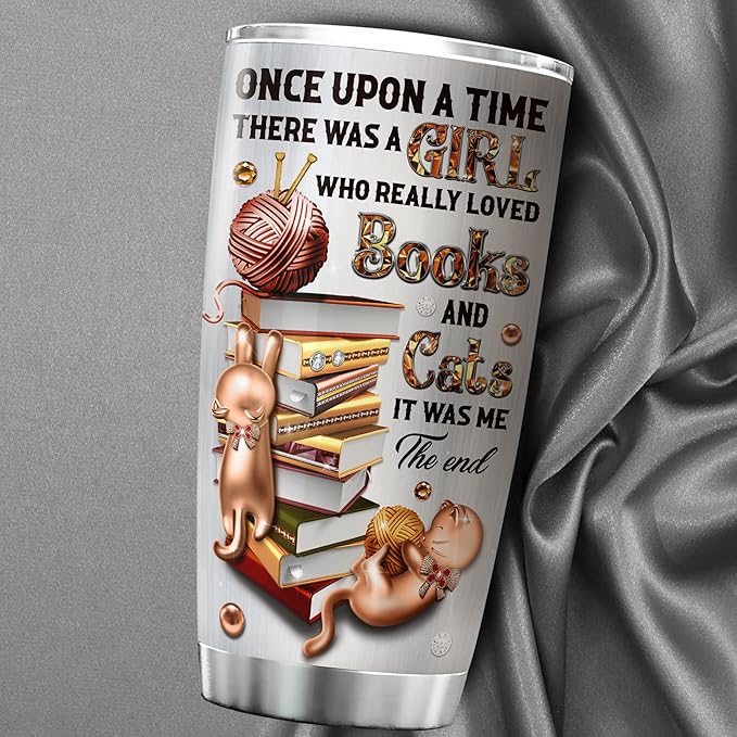 ZOXIX Stainless Steel Cat Lover's Tumbler, 20 oz, Insulated Coffee Mug with Lid, Bookish Reading Gift for Girls