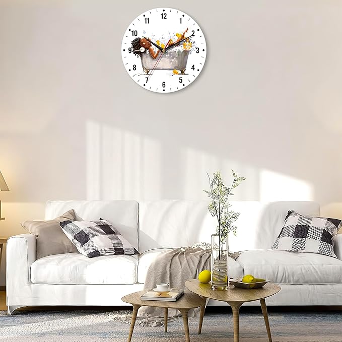 SPUNKER Wall Clocks,African Woman Bath Wall Clocks,Yellow Duck Battery Operated Wall Clock Silent Non-Ticking Decorative for Home Kitchen Bathroom Living Room Bedroom Office 10 Inch