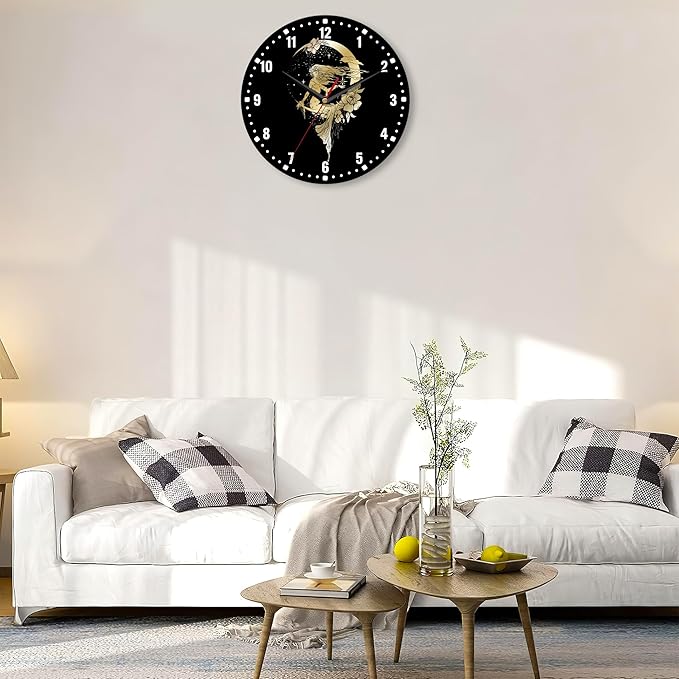 SPUNKER Clock for Bedroom,Moon Stars Queen Wall Clocks,Woman Flower Battery Operated Wall Clock Silent Non-Ticking Decorative for Home Kitchen Bathroom Living Room Bedroom Office 10 Inch