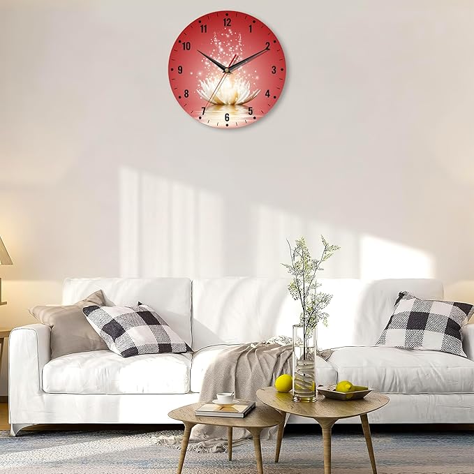 SPUNKER Wall Clock,Lotus Flower Wall Clocks for Living Room Decor,Glowing Floral Kitchen Clocks Wall Battery Operated - 10 Inch Round Bathroom Wall Clock Silent Non-Ticking