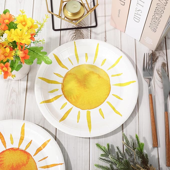 Whaline 40Pcs Boho Paper Plates First Trip Around The Sun Plates 9 Inch Colorful Disposable Hippie Plate for Summer Birthday Wedding Party Supplies Table Decor