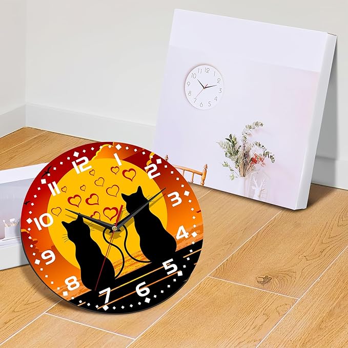 Two Cats in Love Seaside Wall Clock, Contemporary Easy to Read Decor for Living Room, Bedroom, Bathroom, and Kitchen, 10 Inch