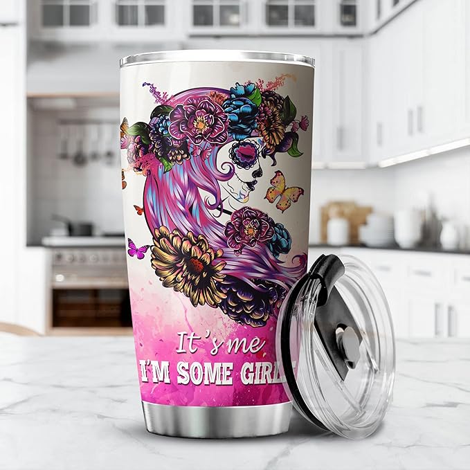 Skull Tumblers For Women Some Girls Are Just Born With The Darkness In Their Souls Flowers Skulls Stainless Steel Coffee Cup Mug With Lid 20oz Cool Skull Themed Items