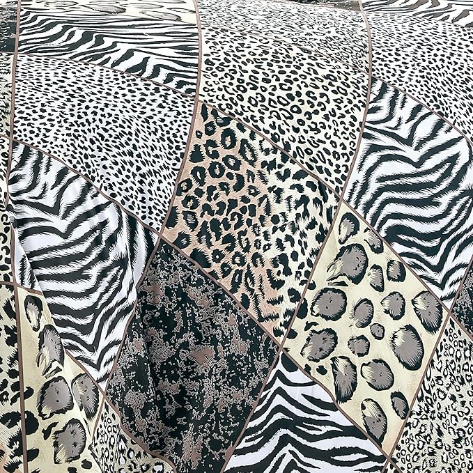 WPM 2 Piece Animal Print Comforter with Pillow Sham, Black White Gray Leopard Zebra Giraffe Jungle Forest Theme Design Twin Size Bedding- Safari (Black, Twin)
