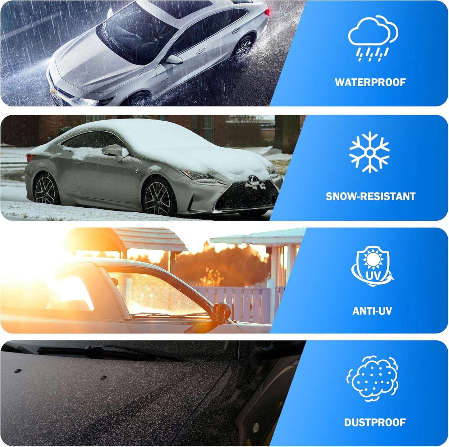 Car Cover Waterproof All Weather Outdoor Windproof Dustproof UV Protection Fit Sedan Honda Civic,Audi A6,BMW 5 Series,Ford Focus,Nissan Leaf