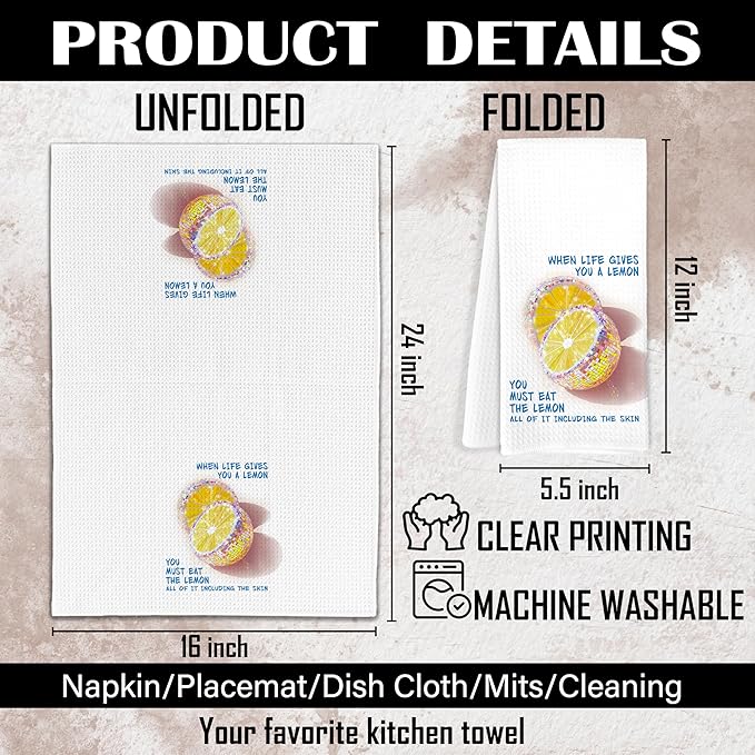 Trendy Lemon Kitchen Towels, Inspirational Lemon Hand Towels for Bathroom&Kitchen Bathroom Decor, 16x24 Inch