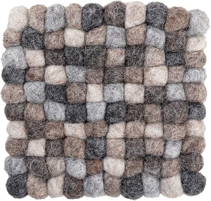 Square Felt Ball Coasters - 100% Merino Wool Table Coasters - Felt Coaster Pads, Absorbent Trivet for Drinks - Heat Resistant, Thick & Durable Hand Felted in Nepal by Woolygon- Multicolor - Set of 5