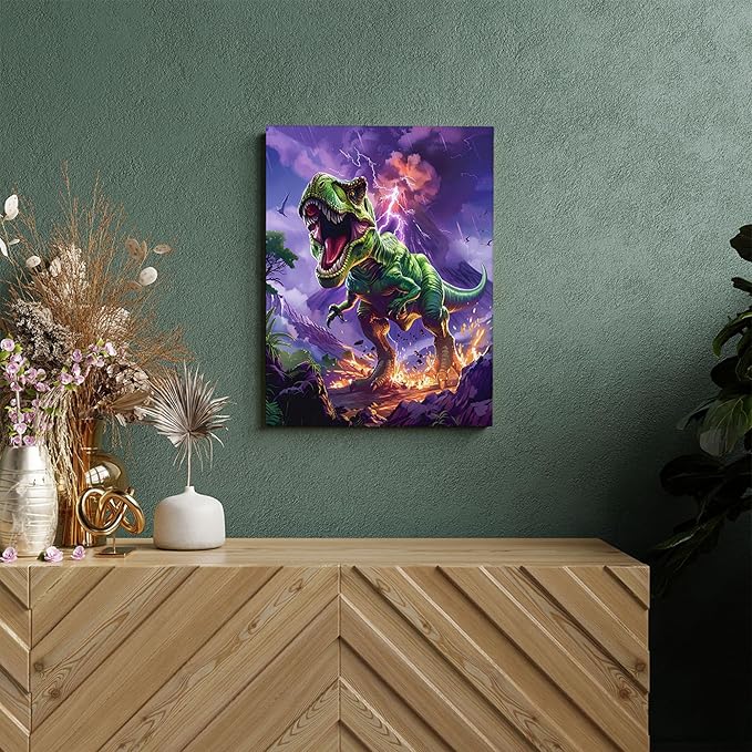 Tourrest Dinosaur Decor Wall Art T-Rex Wall Decor Dinosaur Poster 16"x24" Modern Contemporary Art Print Painting Framed Artwork for Living Room, Bedroom, Bathroom, Office, Kitchen, Dining Room