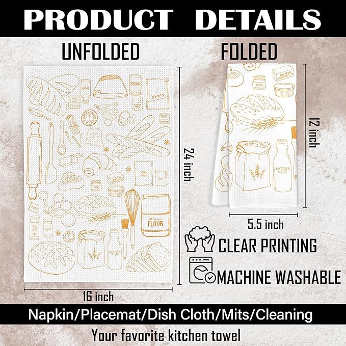 Trendy Baking Kitchen Towels Set of 2, Gifts for Bread Bakers Women Decorative Dish Tea Towels for Kitchen Baking, Bakery Decor Hand Towels, 16x24 Inch