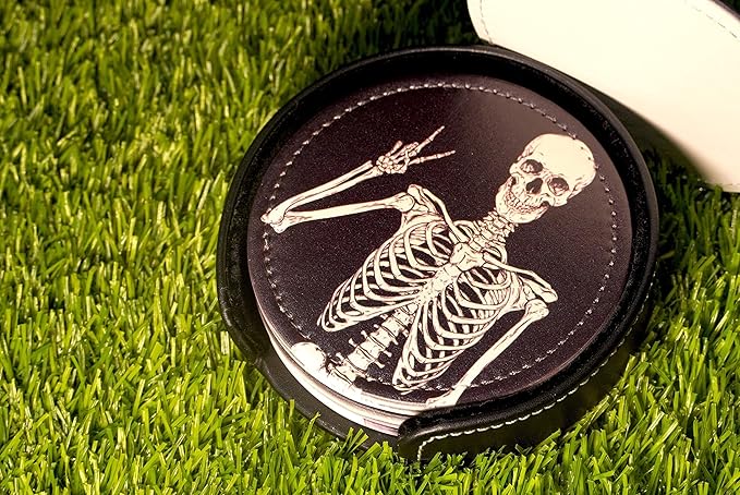 Skull Coasters for Drinks with Holder Leather Coasters Set of 6 Table Decor Protect Furniture from Water Marks Scratch and Damage