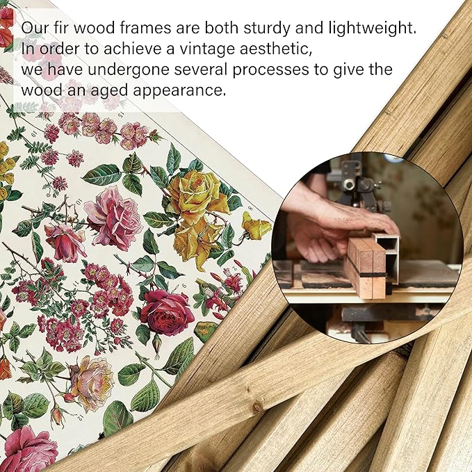 XIAOAIKA Vintage Wildflowers Poster Hanger Frame, Retro Style Wall Decor Art Painting, Patterns are Printed on Linen Without Fading, Scrolls Made of Fir are Durable (16 x 23 inches)