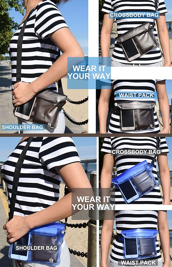 Waterproof Pouches with Waist Strap / Pouch Case Bundle Set- Keep Your Phone & Valuables Dry and Safe - Waterproof Dry Bags for Boating Swimming Snorkeling Kayaking Beach Water Parks Pool