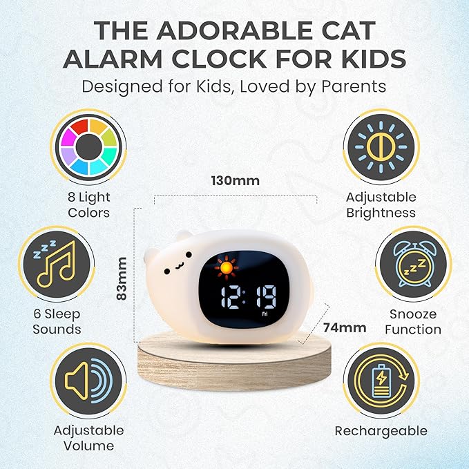 Bumble & Bright - OK to Wake Kids Alarm Clock with Nightlight & Sound Machine | 8 Colors, 6 Sounds, Snooze | Teaches Healthy Sleep Habits & Helps Kids Stay in Bed | Plug-in Powered (Corded)