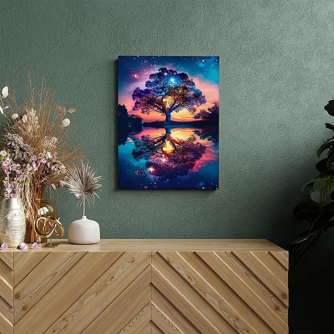 Tree Life Wall Art - Tree Landscape Poster Nature Scenery Pictures for Wall Canvas Print Painting Framed Artwork for Bathroom Bedroom Living Room 16"x20"