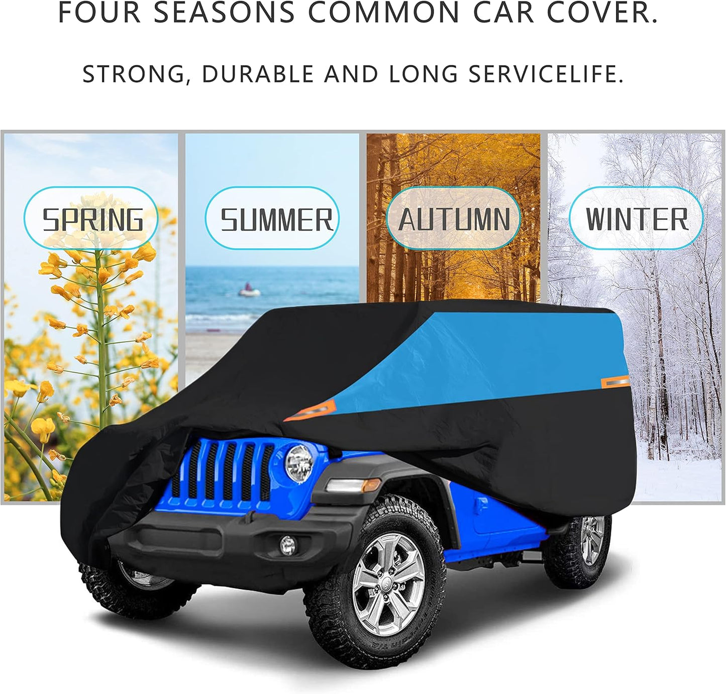 MORNYRAY Compatible with Jeep Wrangler 2 Door, Waterproof Car Cover All Weather Snowproof UV Protection Windproof Outdoor Full car Cover, Universal Fit for (Wrangler 2Door, Blue)