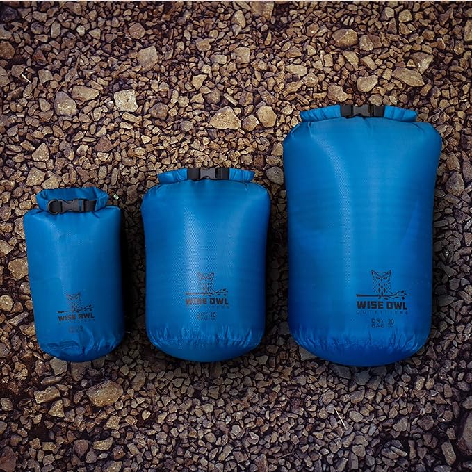 Wise Owl Outfitters Waterproof Dry Bag - Fully Submersible 1pk or 3pk Ultra Lightweight Airtight Waterproof Bags - 5L, 10L and 20L Sizes - Diamond Ripstop Roll Top Drybags