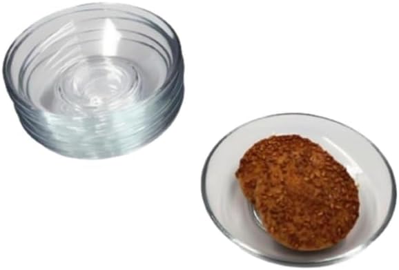 Ums Round Turkish Small Glass Plates Set, 4 Inch - 6 Pieces Round Glass Saucers Set for Coffee, Tea, Snack, Sauce and Appetizer
