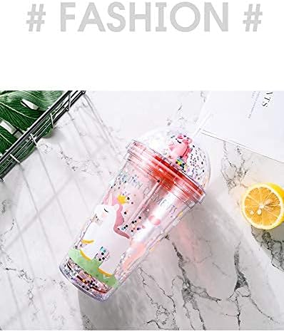 Unicorn Travel Tumbler Mug Pink Cup with Straw Kids Plastic Insulated Glitter Watter Bollter Toddler Ice Coffee Mugs Girl Drinkware (pink unicorn, 6.5 * 20cm)
