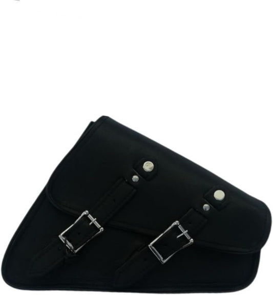 GARGOYLE BELLS Premium Naked Leather Swing Arm Bag For Motorcycle Left Side Solo Bags Saddle Bags For Softails Choppers (Style-2, Black)