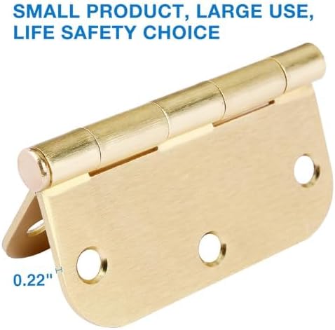 12 Pack Interior Door Hinges Brushed Brass 3.5 inch X 3-1/2" 5/8 Radius,3 ½"Satin Gold Round Standard Hinge for Single Doors DIY Assembly Bifold Table Hardware Kit House Accessories Home Eseentials