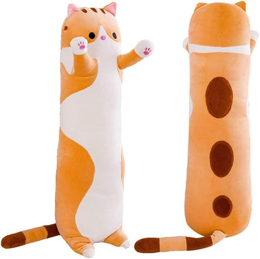 WUYU Lovely Plush Cat Doll Cute Cartoon Soft Stuffed Kitten Pillow Long Throw Sleeping Pillow Doll Toy Gift for Kids Girlfriend Multiple Size (Brown,50cm/19.6in)