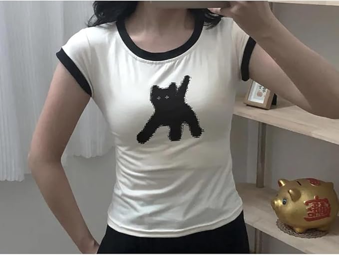 Women Girls Y2K Crop Top Letter Print Baby Tees Grunge T-Shirt