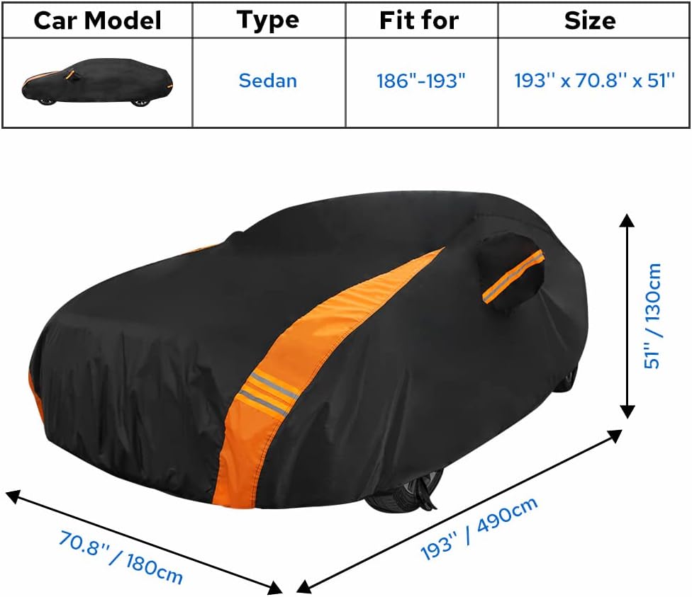 Avecrew Car Cover Waterproof All Weather for Automobiles, Outdoor Heavy Duty Full Exterior Covers for Sedan(186"-193")