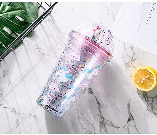 Unicorn Drinking Cup with Straw Kids Travel Tumbler Watter Bottle Ice Coffee Mugs Plastic Cup for Party Gift (full printed unicorn, 6.5 20cm)