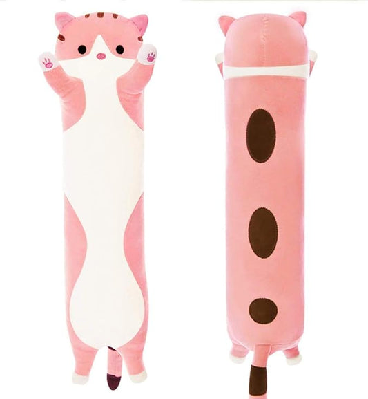 WUYU Lovely Plush Cat Doll Cute Cartoon Soft Stuffed Kitten Pillow Long Throw Sleeping Pillow Doll Toy Gift for Kids Girlfriend Multiple Size (Pink,50cm/19.6in)