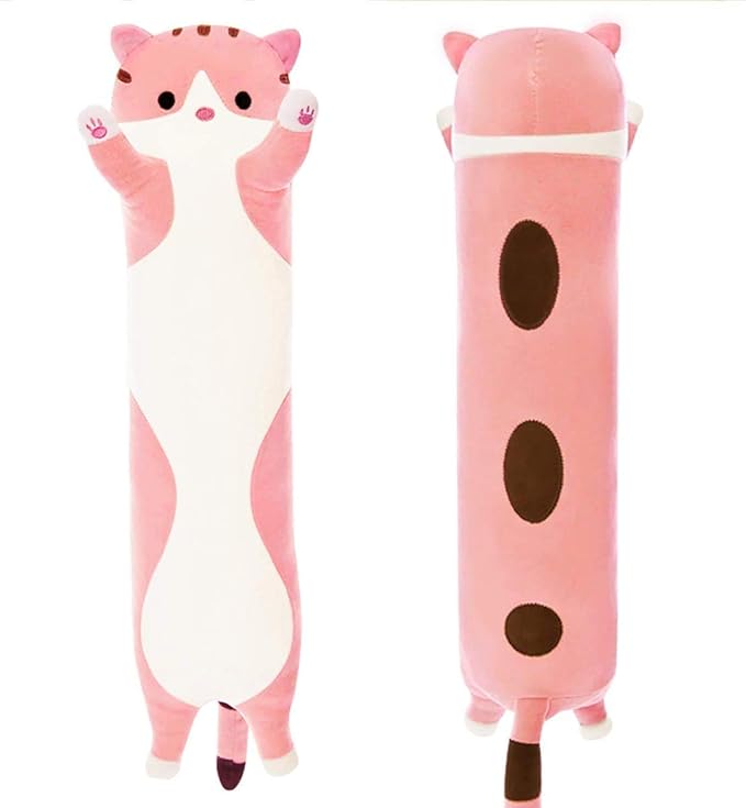 WUYU Lovely Plush Cat Doll Cute Cartoon Soft Stuffed Kitten Pillow Long Throw Sleeping Pillow Doll Toy Gift for Kids Girlfriend Multiple Size (Pink,150cm/59in)