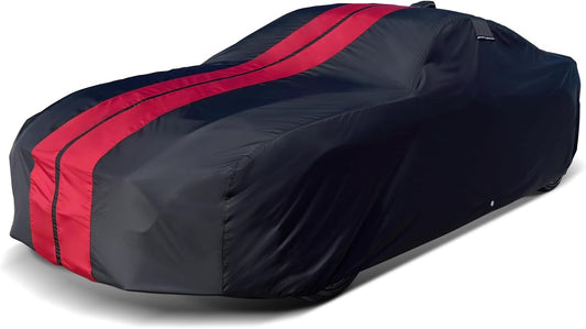 iCarCover Custom Car Cover for Pontiac Torpedo (1940-1948) Waterproof All-Weather Rain Snow UV Sun Protector Full Exterior Indoor Outdoor Car Cover (Stripe - Black/Red)