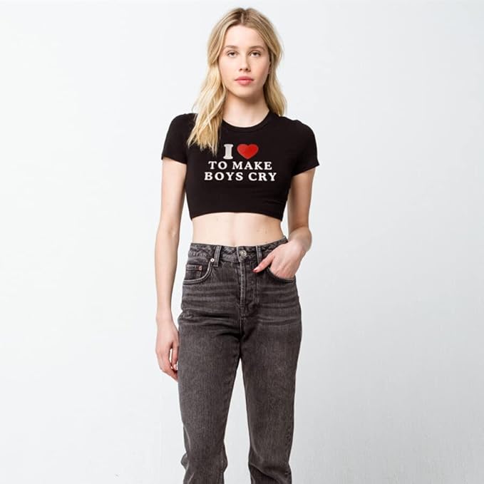 Women Girls Y2K Crop Top Letter Print Baby Tees Grunge T-Shirt