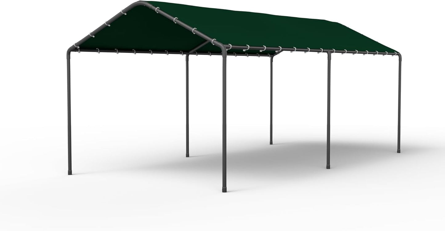 GOJOOASIS 10x20 Carport Heavy Duty Portable Garage Shelter Metal Car Canopy Tent with UV-Resistant & Weatherproof Top Cover for RV & Vehicles (Green, 10x20 Without sidewalls)