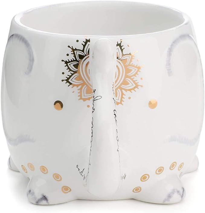 VOTUM White Ceramic Coffee or Tea Mugs: Elephant Coffee Mug with Hand Printed Designs and Printed Saying - 18.6 Fluid Ounce Large, Cute Handmade Cup
