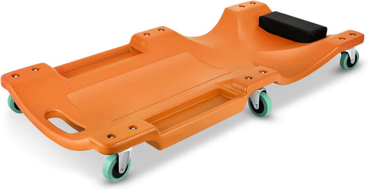 DNA MOTORING 40" L X 19" W Vehicle Repair Low Profile Plastic Rolling Garage Shop Creeper with Padded Headrest,Tool Trays & 6pcs Casters, Orange, TOOLS-00217-OG