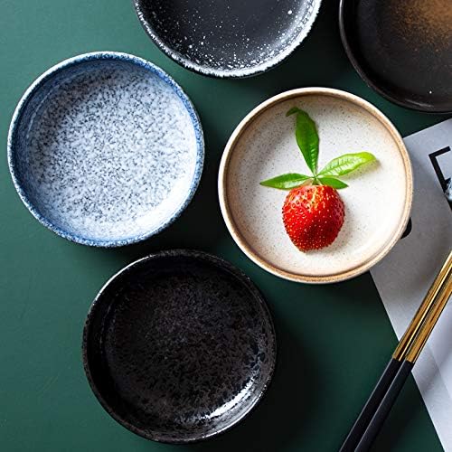 3.5 Inch Japanese Style Classic Porcelain Side Dish Bowl Seasoning Dishes Soy Dipping Sauce Dishes-Set of 6-Beige&White