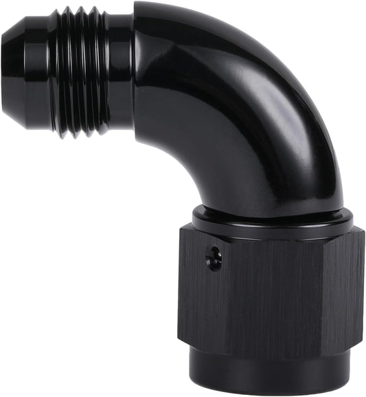 90 Degree 6AN Male to 6AN Female Swivel Full Flow Fitting Adapter Coupler Aluminum Black