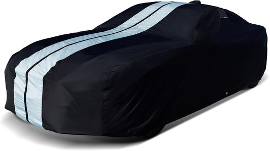 iCarCover Custom Car Cover for Pontiac Ventura (1960-1961) Waterproof All-Weather Rain Snow UV Sun Protector Full Exterior Indoor Outdoor Car Cover (Stripe - Black/Gray)