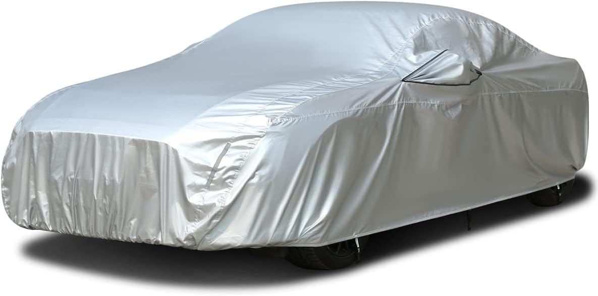 Tecoom Car Cover Waterproof All Weather,Outdoor Full Exterior Covers Without Door Zipper & Mirror Pockets Windproof Sun Uv Rain Hail Protector Car Cover Fit Coupe/Sport Car (173-182 Inches)