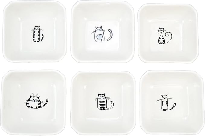 Super Cute Cat Ceramic Sauce Dish/Seasoning Dish/Sushi Soy Dipping Bowl/Appetizer Plates/Serving Dish for Kitchen Home(Set of 6)